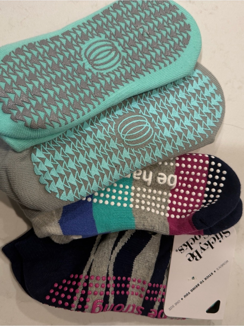Sticky Be Socks Women's No-Show Grip Sock Set - Teal, Gray, Navy, Pink